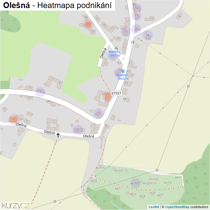 Mapa Olešná - Firmy v části obce.