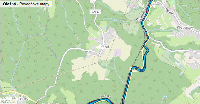 Olešná - záplavové mapy stoleté vody