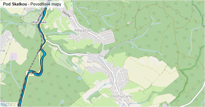 Pod Skalkou - záplavové mapy stoleté vody