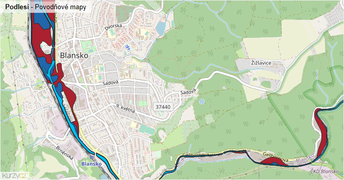 Podlesí - záplavové mapy stoleté vody
