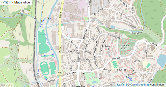 Příční - mapa ulice