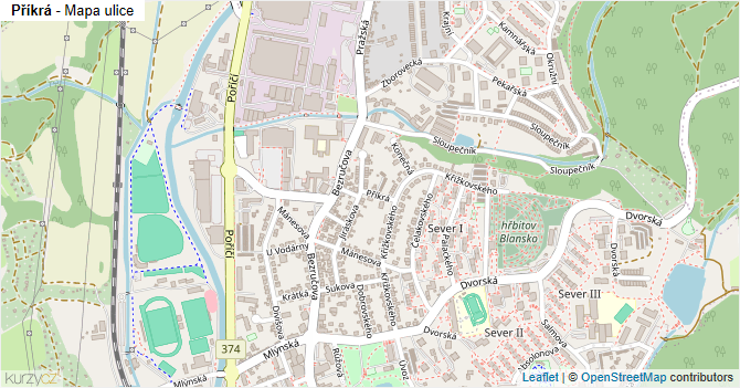 Příkrá - mapa ulice
