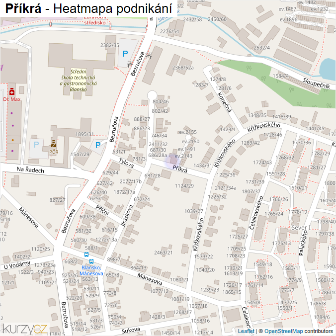 Mapa Příkrá - Firmy v ulici.