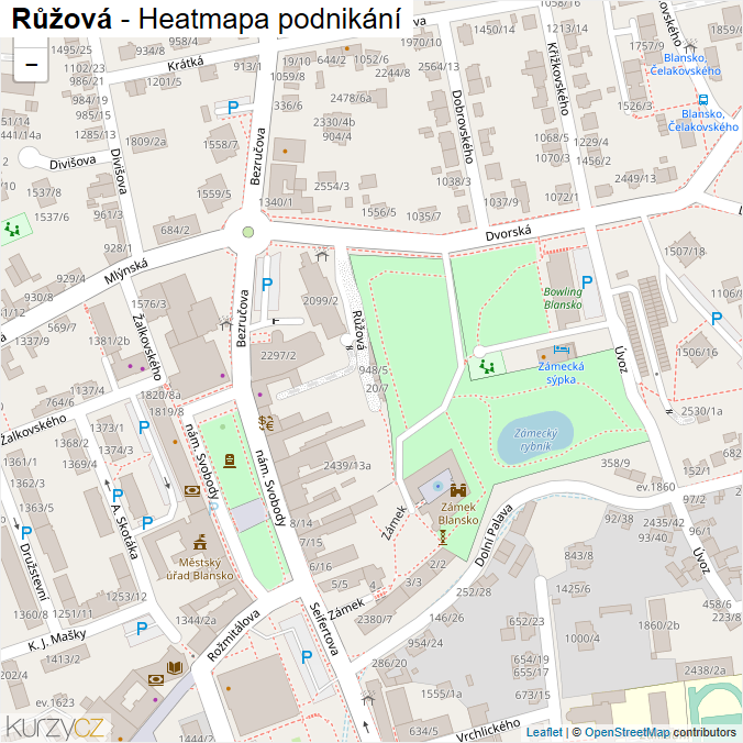 Mapa Růžová - Firmy v ulici.