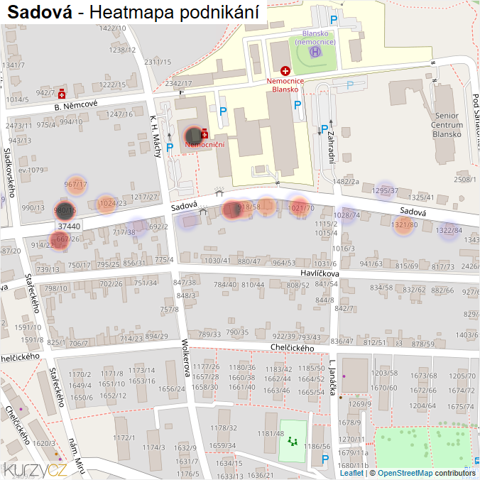 Mapa Sadová - Firmy v ulici.