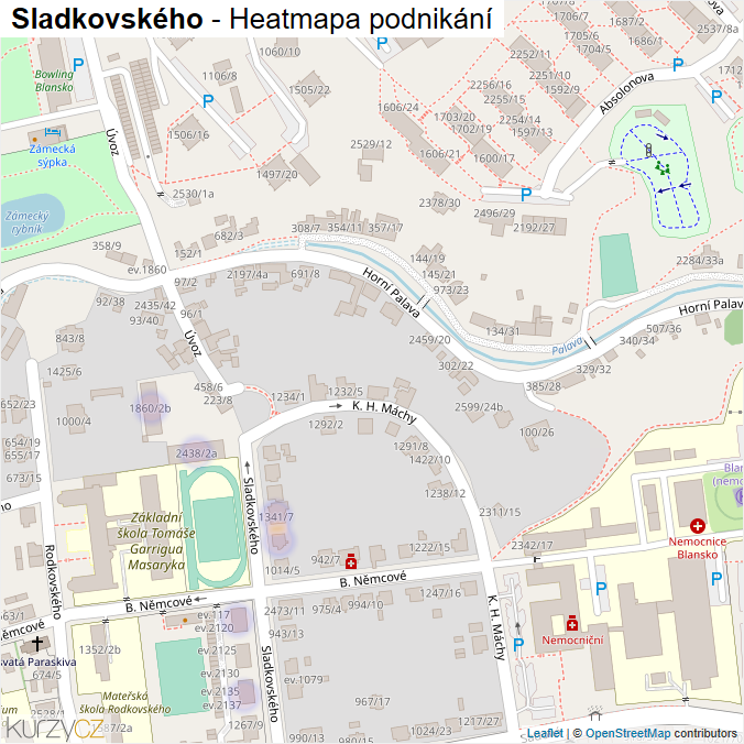 Mapa Sladkovského - Firmy v ulici.
