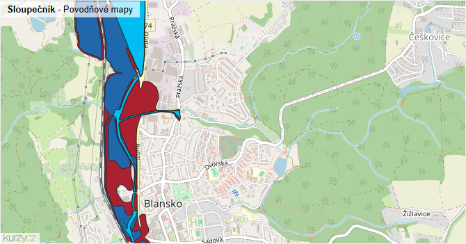 Sloupečník - záplavové mapy stoleté vody