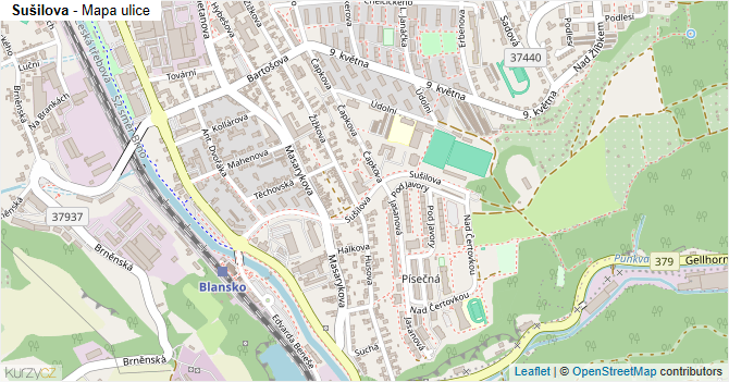 Sušilova - mapa ulice