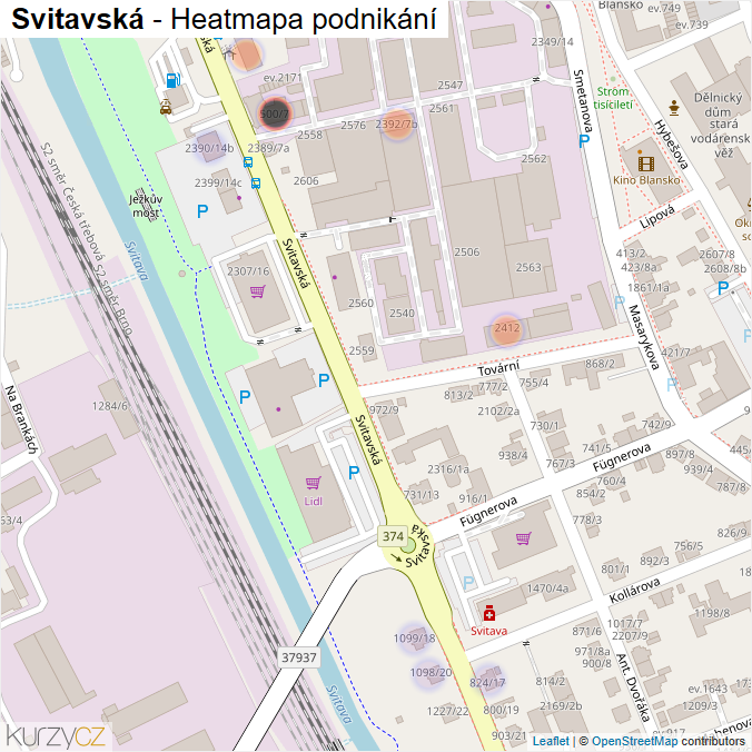 Mapa Svitavská - Firmy v ulici.