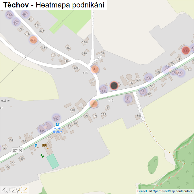 Mapa Těchov - Firmy v části obce.