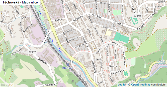 Těchovská - mapa ulice