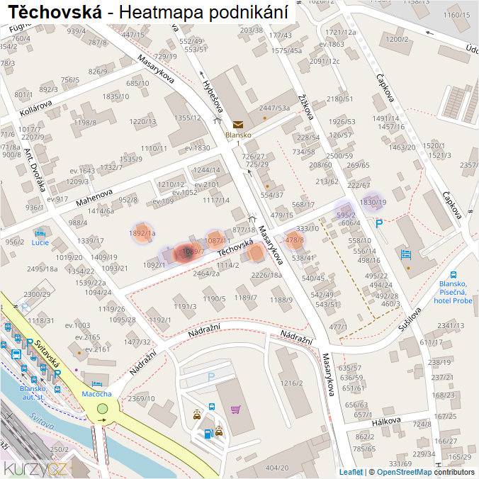 Mapa Těchovská - Firmy v ulici.