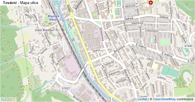 Tovární - mapa ulice