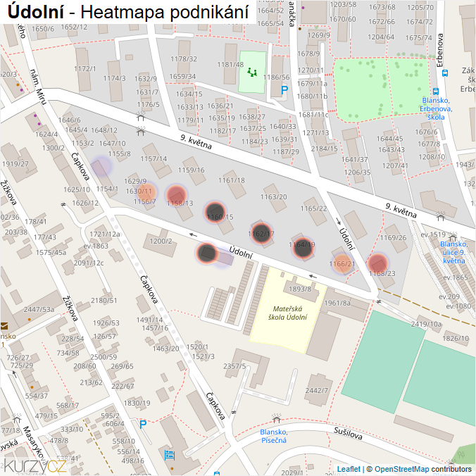 Mapa Údolní - Firmy v ulici.