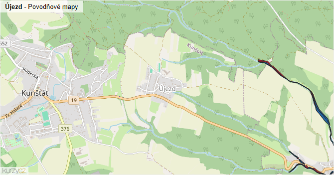 Újezd - záplavové mapy stoleté vody