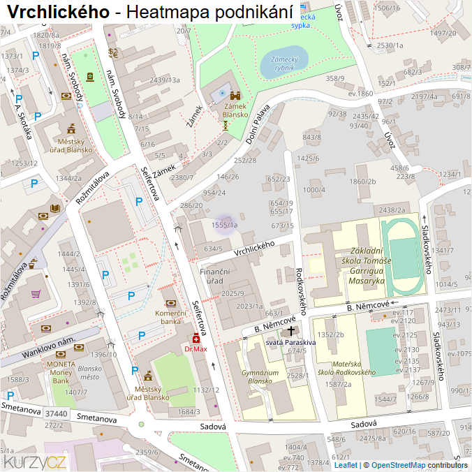 Mapa Vrchlického - Firmy v ulici.