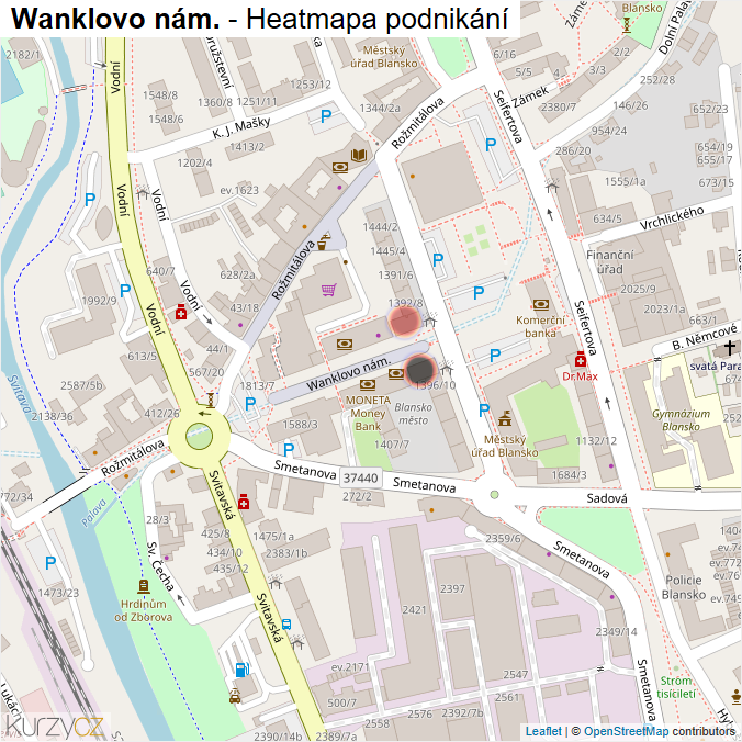 Mapa Wanklovo nám. - Firmy v ulici.