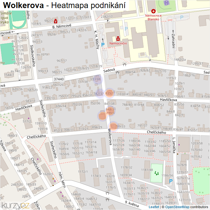 Mapa Wolkerova - Firmy v ulici.