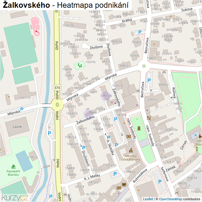 Mapa Žalkovského - Firmy v ulici.