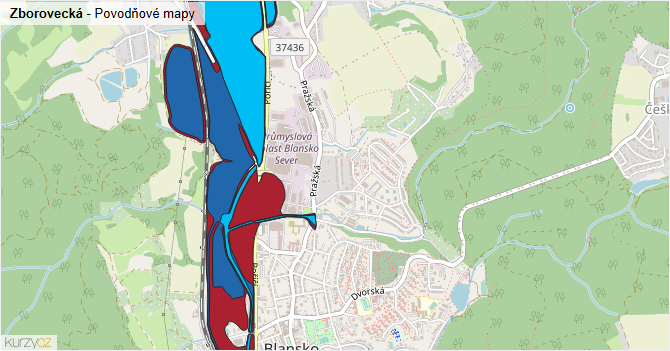 Zborovecká - záplavové mapy stoleté vody