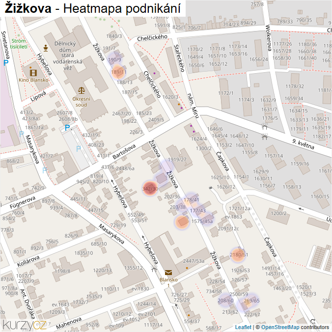 Mapa Žižkova - Firmy v ulici.