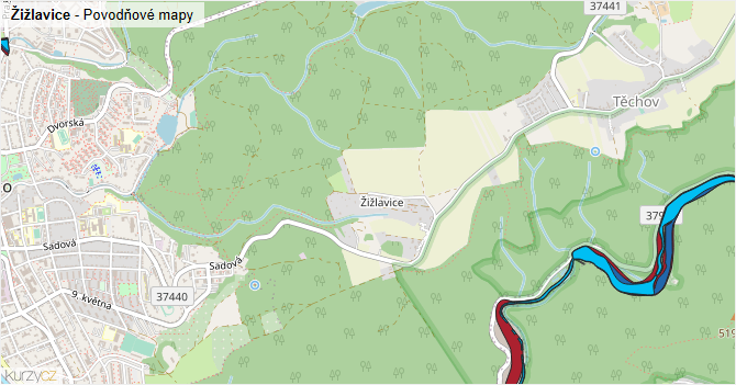 Žižlavice - záplavové mapy stoleté vody