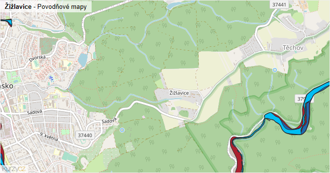 Žižlavice - záplavové mapy stoleté vody