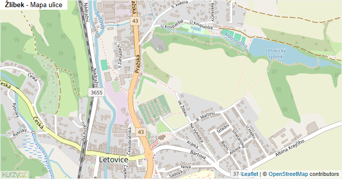 Žlíbek - mapa ulice