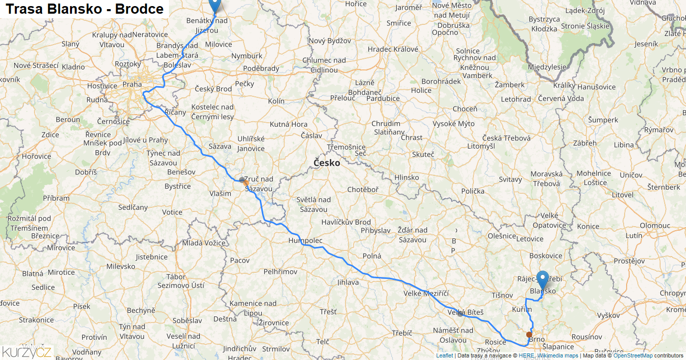 Blansko-Brodce, mapa trasy
