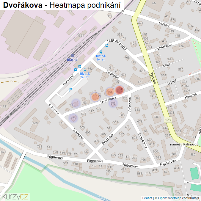 Mapa Dvořákova - Firmy v ulici.