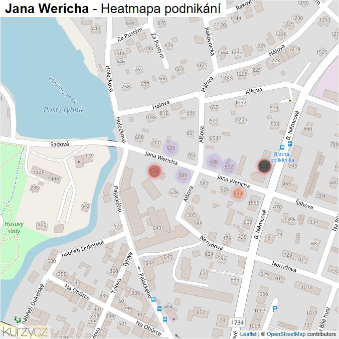 Mapa Jana Wericha - Firmy v ulici.