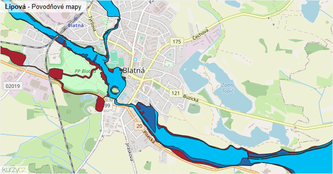 Lipová - záplavové mapy stoleté vody