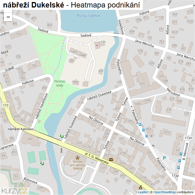 Mapa nábřeží Dukelské - Firmy v ulici.