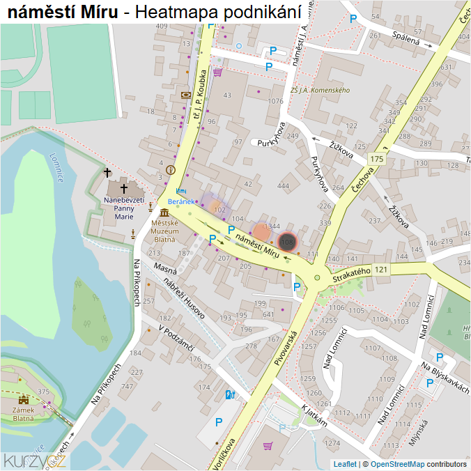 Mapa náměstí Míru - Firmy v ulici.