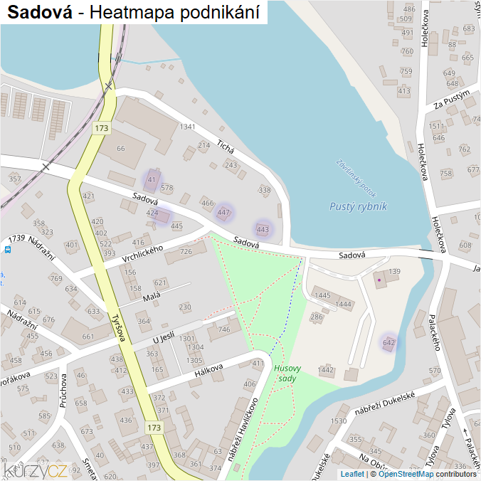 Mapa Sadová - Firmy v ulici.