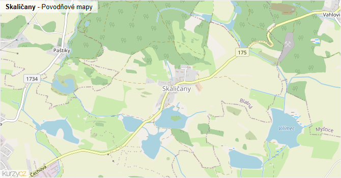 Skaličany - záplavové mapy stoleté vody