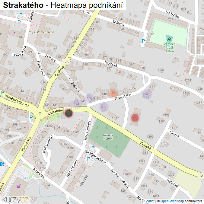 Mapa Strakatého - Firmy v ulici.