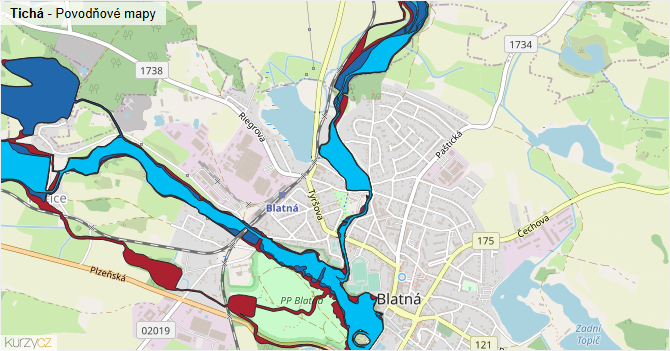 Tichá - záplavové mapy stoleté vody