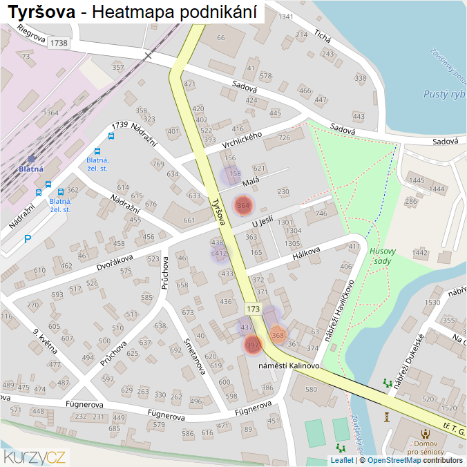 Mapa Tyršova - Firmy v ulici.
