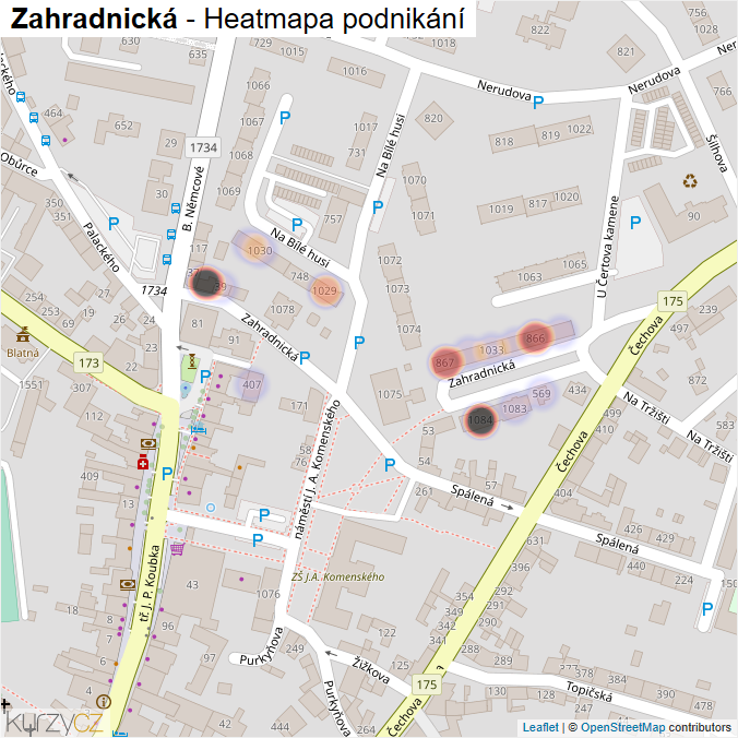 Mapa Zahradnická - Firmy v ulici.