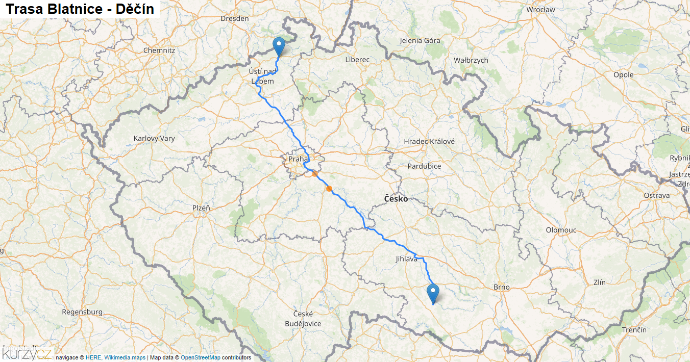 Blatnice-Děčín, mapa trasy