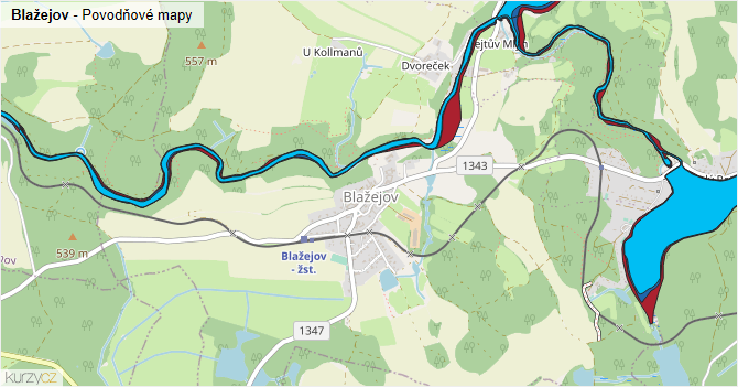 Blažejov - záplavové mapy stoleté vody
