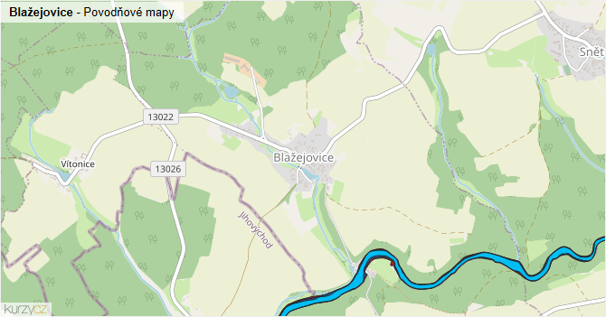 Blažejovice - záplavové mapy stoleté vody