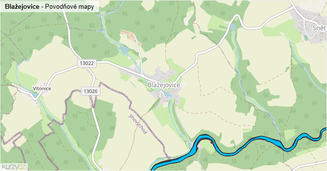 Blažejovice - záplavové mapy stoleté vody