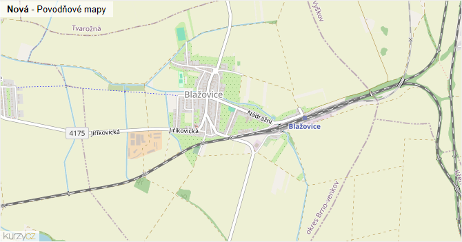Nová - záplavové mapy stoleté vody