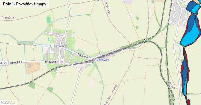 Polní - záplavové mapy stoleté vody