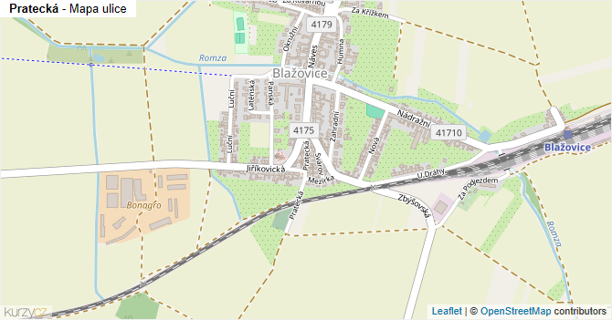 Pratecká - mapa ulice