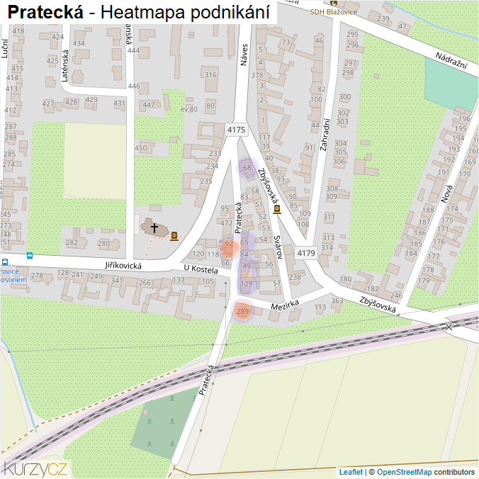 Mapa Pratecká - Firmy v ulici.