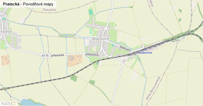 Pratecká - záplavové mapy stoleté vody