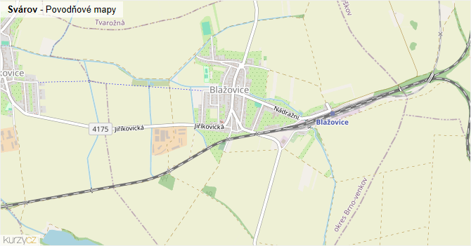 Svárov - záplavové mapy stoleté vody